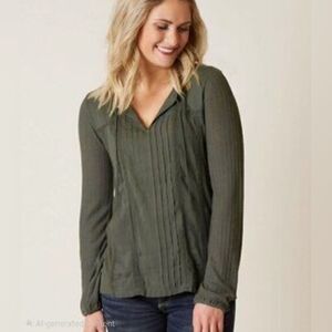 Lucky Brand Forest Green Pleated Long Sleeve Tee